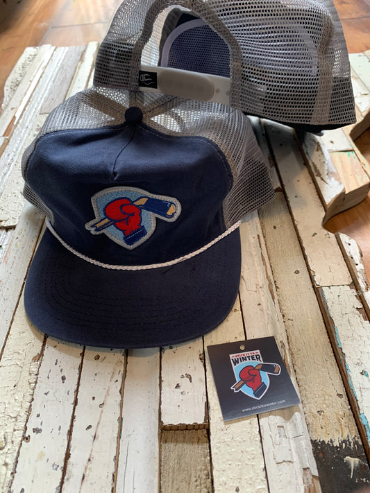 Hand Stitched Navy/Grey Mesh Boating Cap
