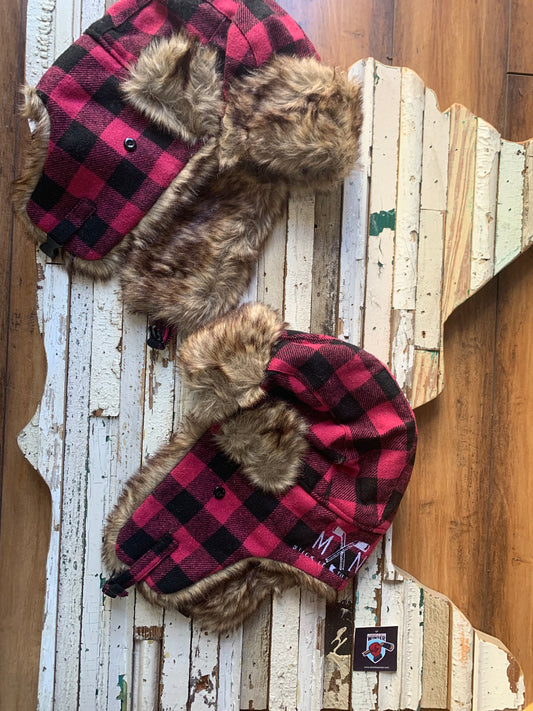 Pink Plaid Trapper Hat